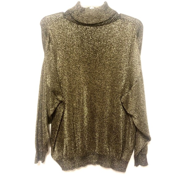 Vintage Knitmakers Gold & Black Turtleneck Metallic Pullover Sweater Women’s L - Picture 3 of 3